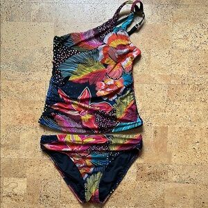La Blanca Black Multi Floral Tankini Bikini Set